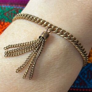 Gold Tone Curb Chain Link Bracelet with Tassel